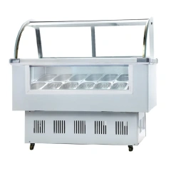 Round Barrel/Square Pan Ice Cream Display Showcase Transparent Glass
