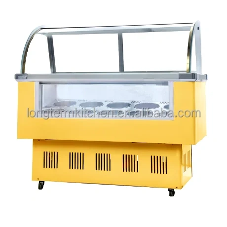 Round Barrel/Square Pan Ice Cream Display Showcase Transparent Glass