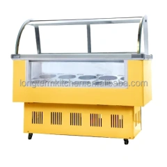Round Barrel/Square Pan Ice Cream Display Showcase Transparent Glass