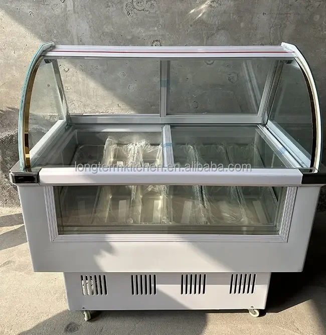 Round Barrel/Square Pan Ice Cream Display Showcase Transparent Glass
