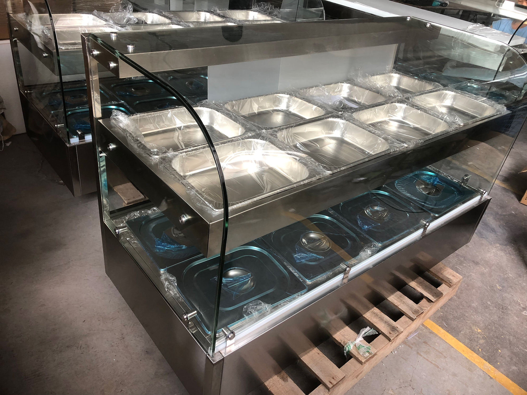 Bain Marie 2 Layers Heating up and Down Glassc food wrammer Display With Lamp