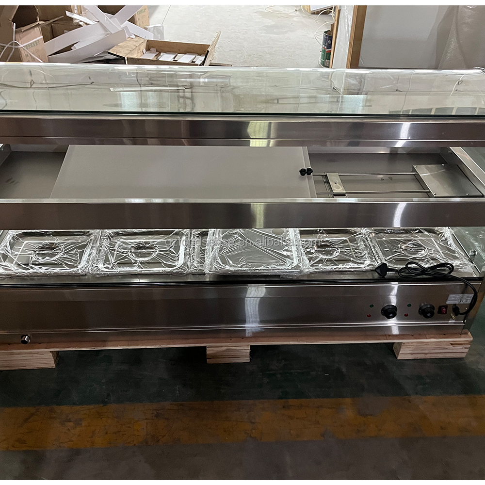 Bain Marie 2 Layers Heating up and Down Glassc food wrammer Display With Lamp