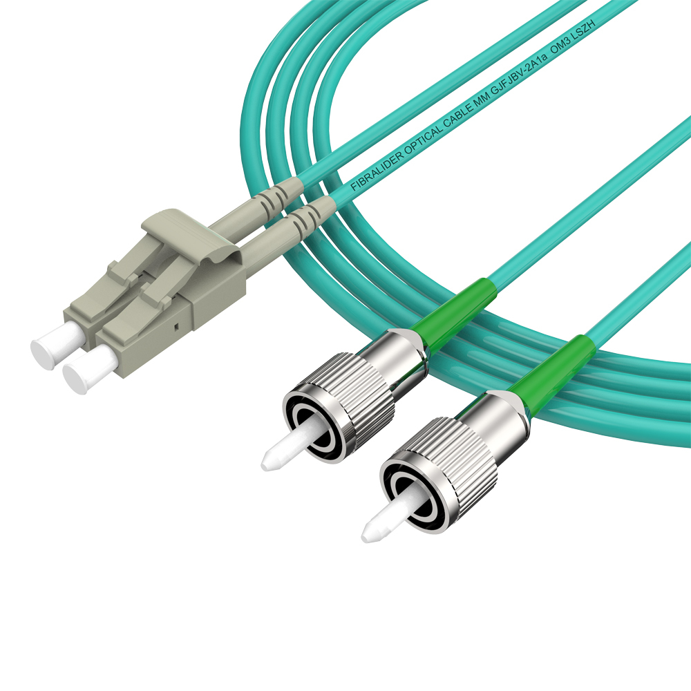 Patchcord de fibra óptica FC/APC-LC/UPC Multimodo Duplex OM3 LSZH MM Cabos de patch cord de fibra óptica