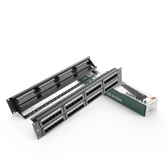 Paneles de interconexión de red integrada Cat5e Panel de interconexión estilo 110 de 48 puertos y 2RU Barra de gestión de cables incluida