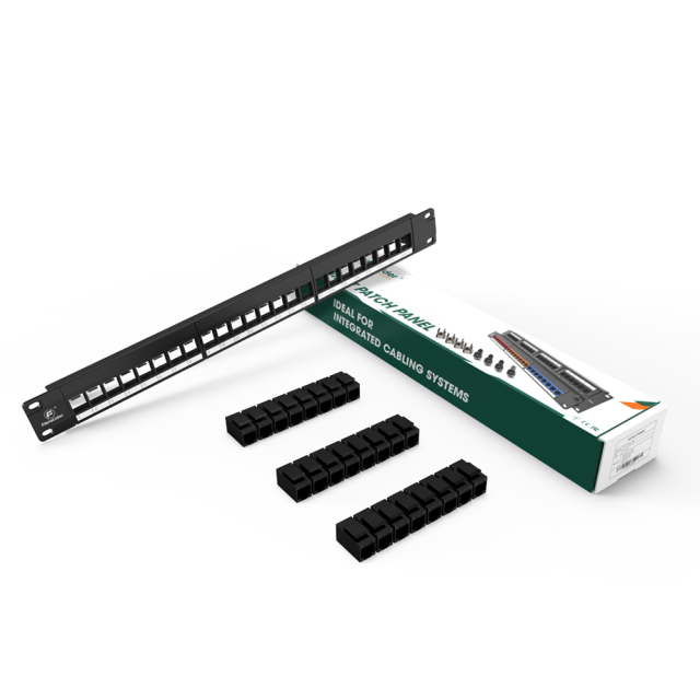 Cat5e Modular Network Patch Panels 110-Style Patch Panel 24-Port 1 Rack Mount Cable Management Bar Included