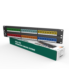 Painéis de patch de rede modulares coloridos Cat5e 48 portas 2 barra de gerenciamento de cabos de montagem em rack incluída