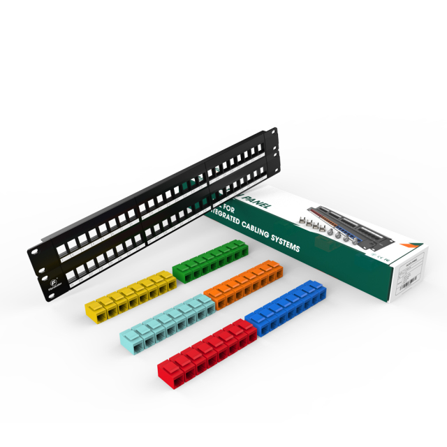 Painéis de patch de rede modulares coloridos Cat5e 48 portas 2 barra de gerenciamento de cabos de montagem em rack incluída