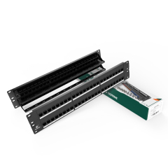 Painéis de patch de rede modular Cat5e 48 portas 2 barras de gerenciamento de cabos de montagem em rack incluídas