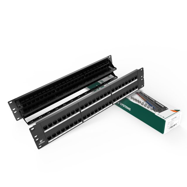 Painéis de patch de rede modular Cat5e 48 portas 2 barras de gerenciamento de cabos de montagem em rack incluídas