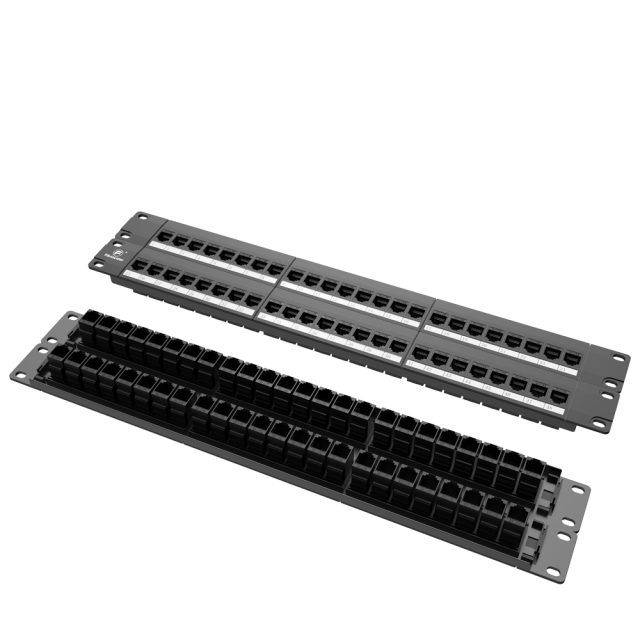 Painéis de patch de rede modular Cat5e 48 portas 2 barras de gerenciamento de cabos de montagem em rack incluídas