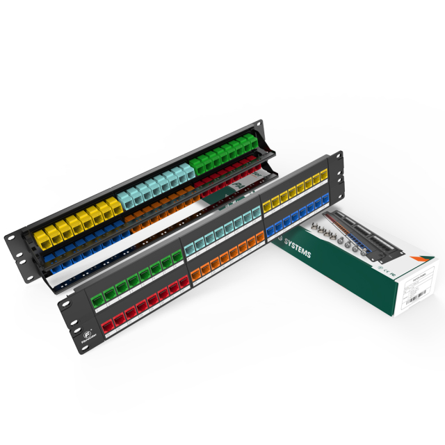 Painéis de patch de rede modulares coloridos Cat5e 48 portas 2 barra de gerenciamento de cabos de montagem em rack incluída