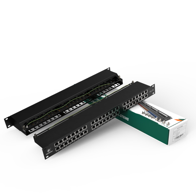 Panel de conexión de cobre FTP blindado CAT5e de 48 puertos 2RU 19″ carcasa metálica
