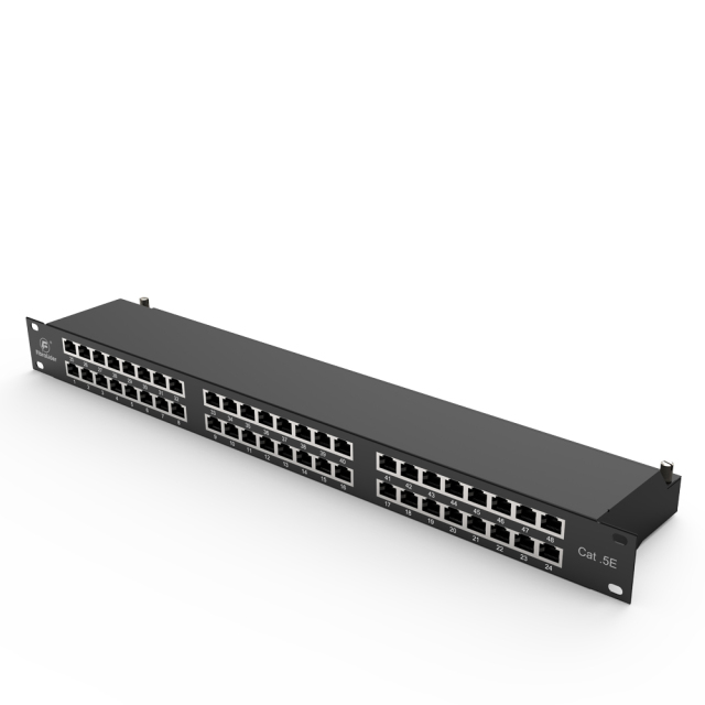 Panel de conexión de cobre FTP blindado CAT5e de 48 puertos 2RU 19″ carcasa metálica