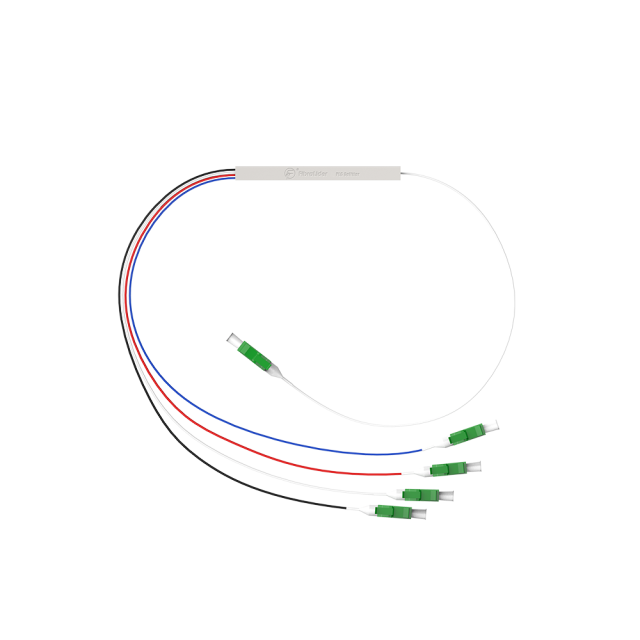 Fiber Optic PLC Splitter,1x4 with LC/APC Connector,Steel Tube 1:4 Singlemode Fiber PLC Splitter