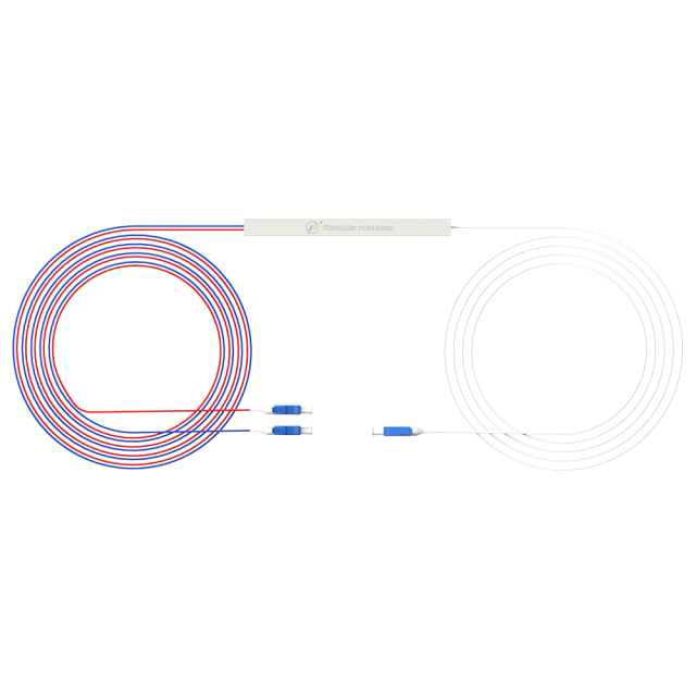 PLC分光器，1x2带LC/UPC连接器，钢管微型分路器