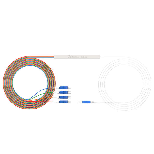Fiber Optic PLC Splitter,1x4 with LC/UPC Connector,Steel Tube 1:4 Singlemode Fiber PLC Splitter
