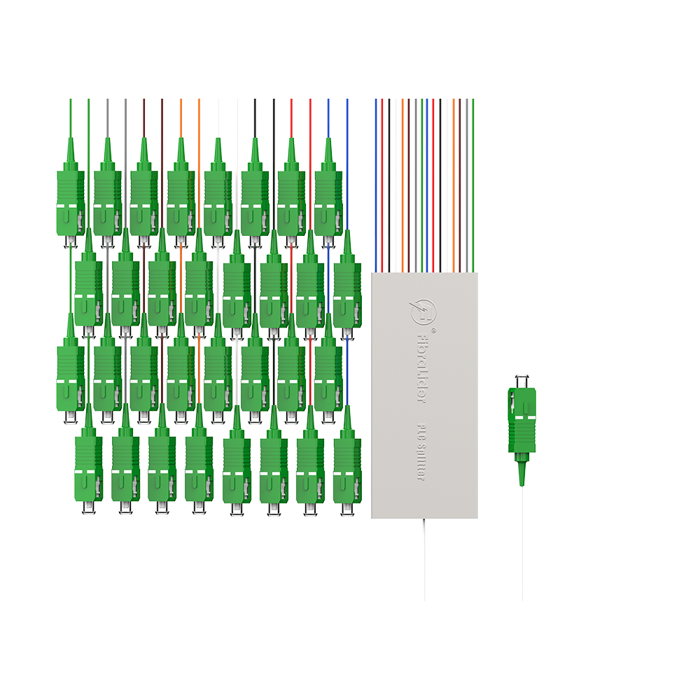 Fiber Optic PLC Splitter,1x32 with SC/APC Connector,Steel Tube 1:32 Singlemode Fiber PLC Splitter