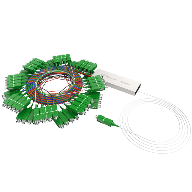 Divisor de fibra óptica PLC, 1x64 com conector SC/APC, tubo de aço 1:64 divisor de fibra monomodo PLC