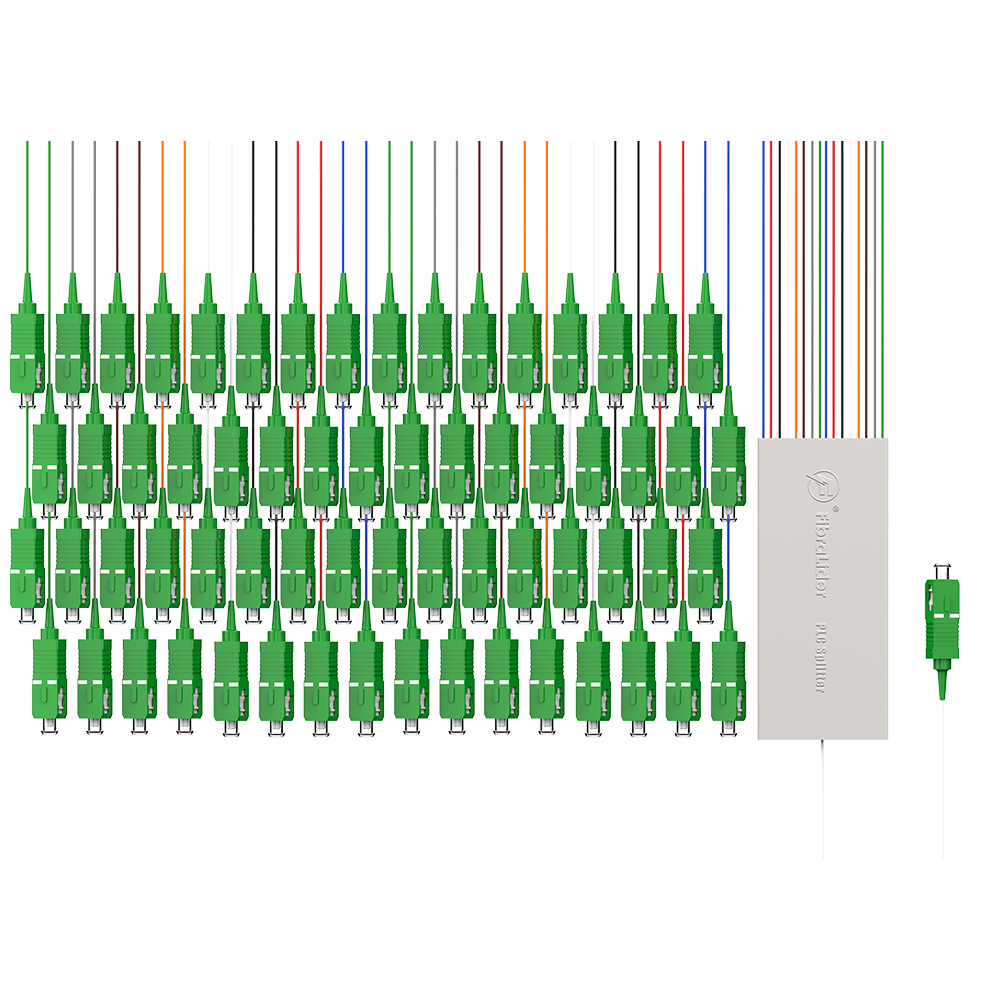 Fiber Optic PLC Splitter,1x64 with SC/APC Connector,Steel Tube 1:64 Singlemode Fiber PLC Splitter