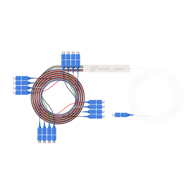 Divisor de fibra óptica PLC, 1x16 com conector SC/UPC, tubo de aço 1:16 divisor de fibra monomodo PLC