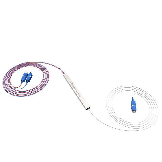 Divisor de fibra óptica PLC, 1x2 com conector SC/UPC, tubo de aço 1:2 divisor de fibra monomodo PLC