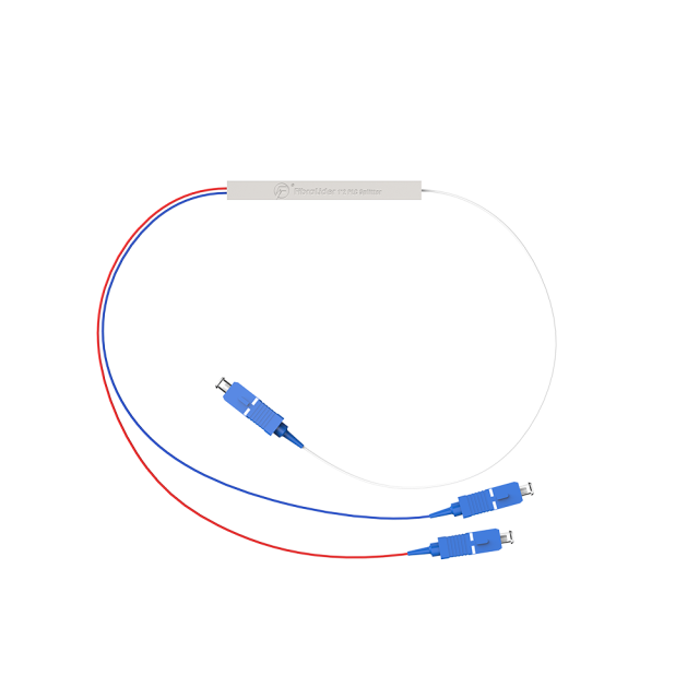 Divisor de fibra óptica PLC, 1x2 com conector SC/UPC, tubo de aço 1:2 divisor de fibra monomodo PLC
