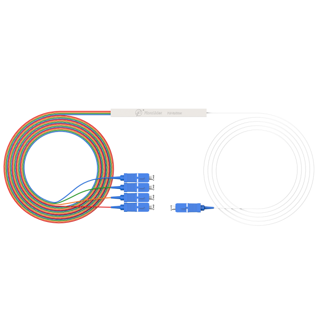Fiber Optic PLC Splitter,1x4 with SC/UPC Connector,Steel Tube 1:4 Singlemode Fiber PLC Splitter