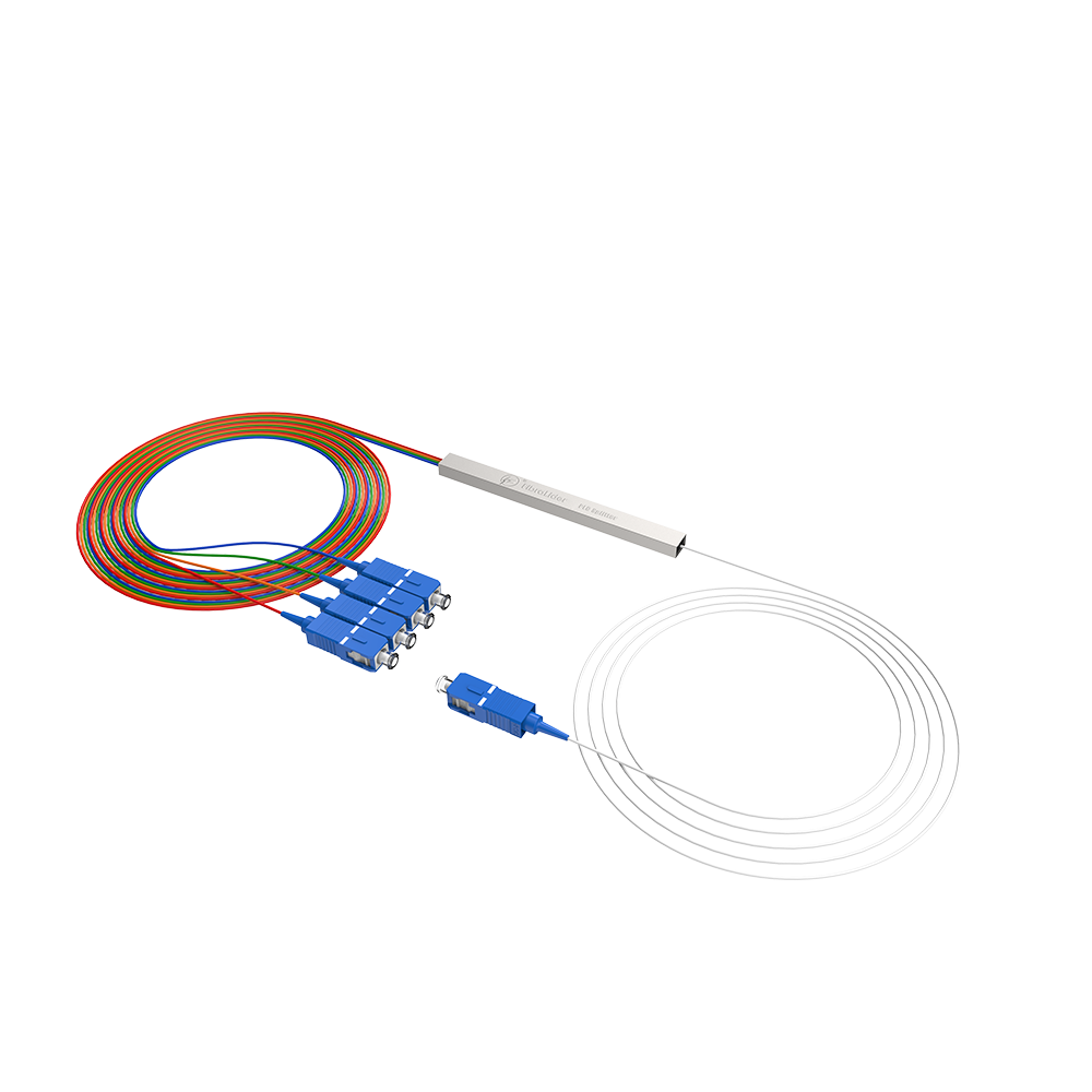 Fiber Optic PLC Splitter,1x4 with SC/UPC Connector,Steel Tube 1:4 Singlemode Fiber PLC Splitter