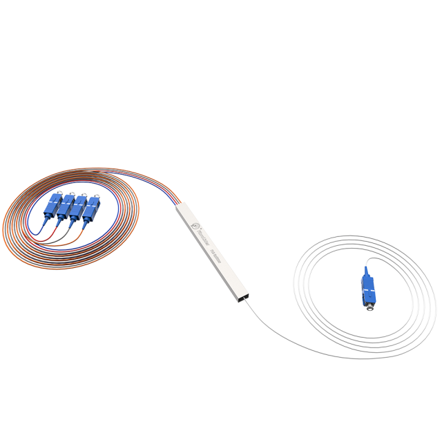 Fiber Optic PLC Splitter,1x4 with SC/UPC Connector,Steel Tube 1:4 Singlemode Fiber PLC Splitter