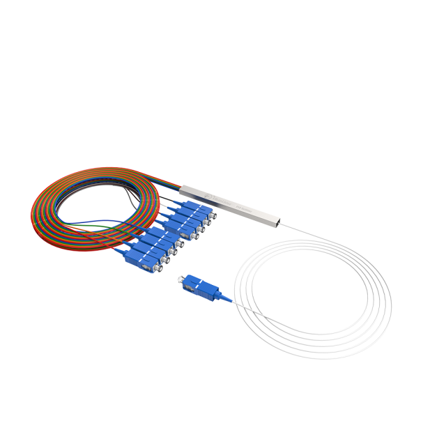 Fiber Optic PLC Splitter,1x8 with SC/UPC Connector,Steel Tube 1:8 Singlemode Fiber PLC Splitter