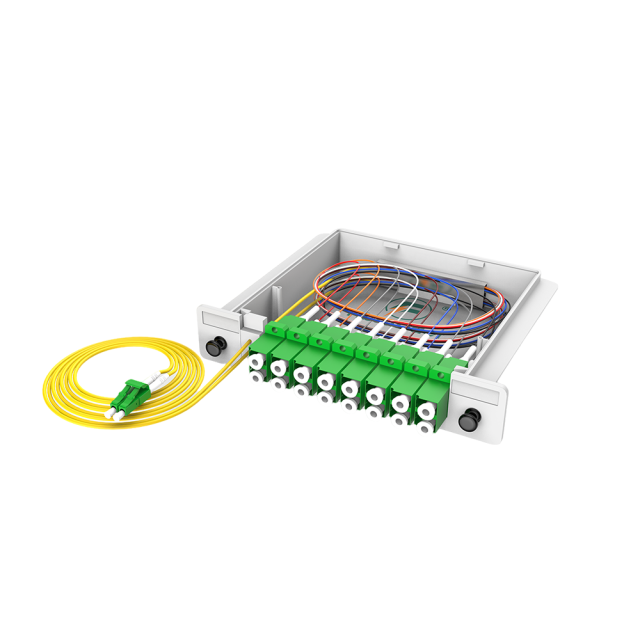 Divisor PLC de caixas de fibra óptica, 1x16 com cabo de conexão LC/APC, monomodo G657A, divisor de fibra de pacote de módulo de inserção de plástico 1:16