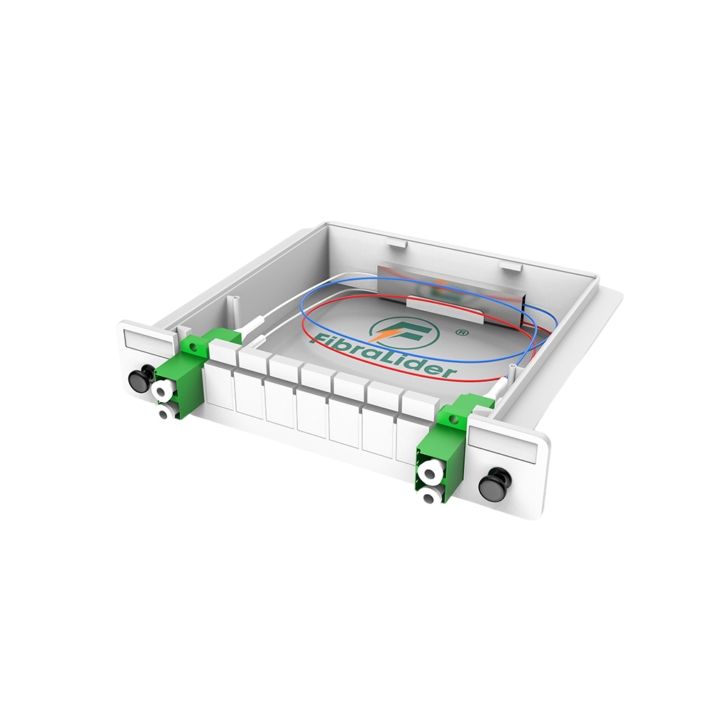 Divisor PLC de caixas de fibra óptica, 1x2 com conector LC/APC, monomodo G657A, divisor de fibra de pacote de módulo de inserção de plástico 1:2