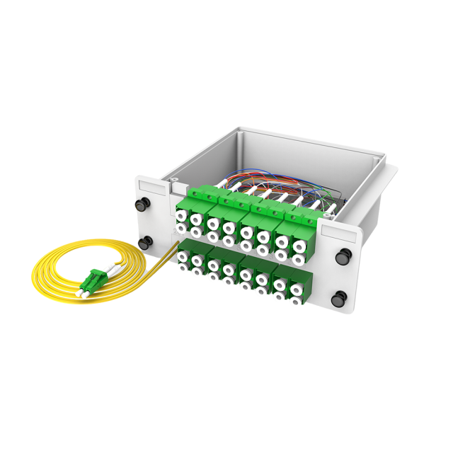 Divisor PLC de caixas de fibra óptica, 1x32 com cabo de conexão LC/APC, monomodo G657A, divisor de fibra de pacote de módulo de inserção de plástico 1:32