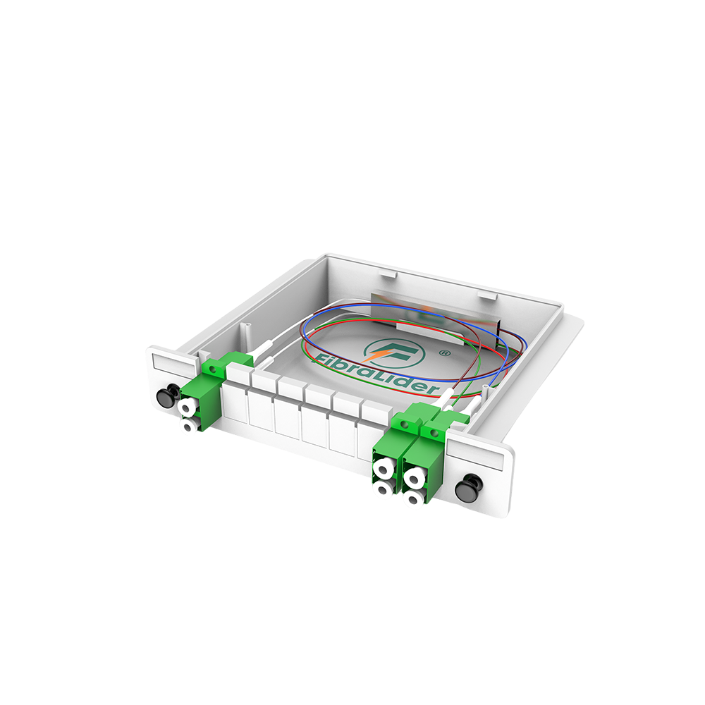 Divisor PLC de caixas de fibra óptica, 1x4 com conector LC/APC, monomodo G657A, divisor de fibra de pacote de módulo de inserção de plástico 1:4