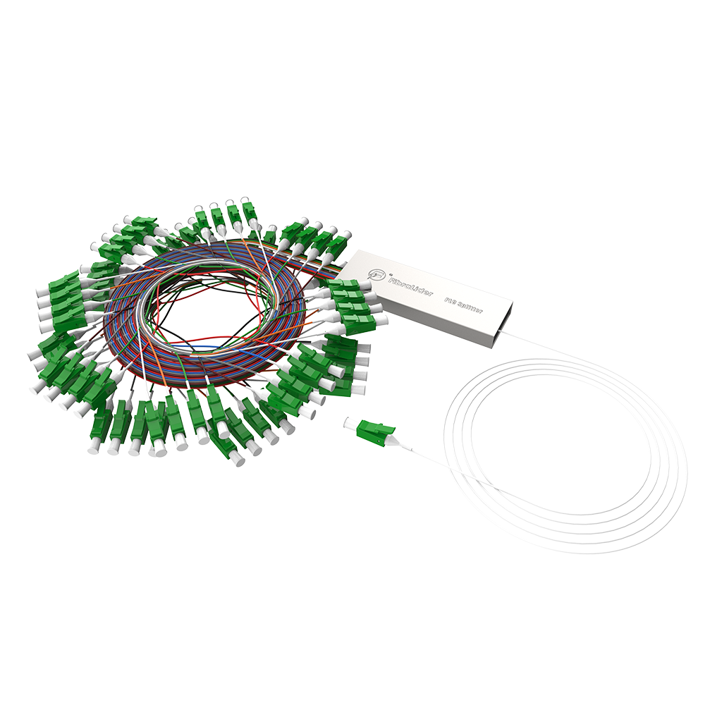 Fiber Optic PLC Splitter,1x64 with LC/APC Connector,Steel Tube 1:64 Singlemode Fiber PLC Splitter