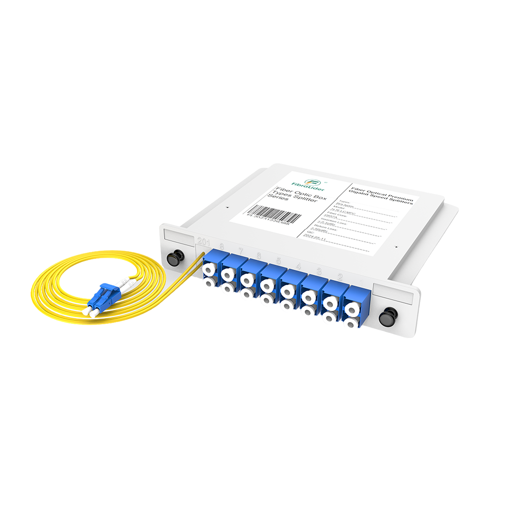 Divisor PLC de caixas de fibra óptica, 1x16 com cabo de conexão LC/UPC, monomodo G657A, divisor de fibra de pacote de módulo de inserção de plástico 1:16