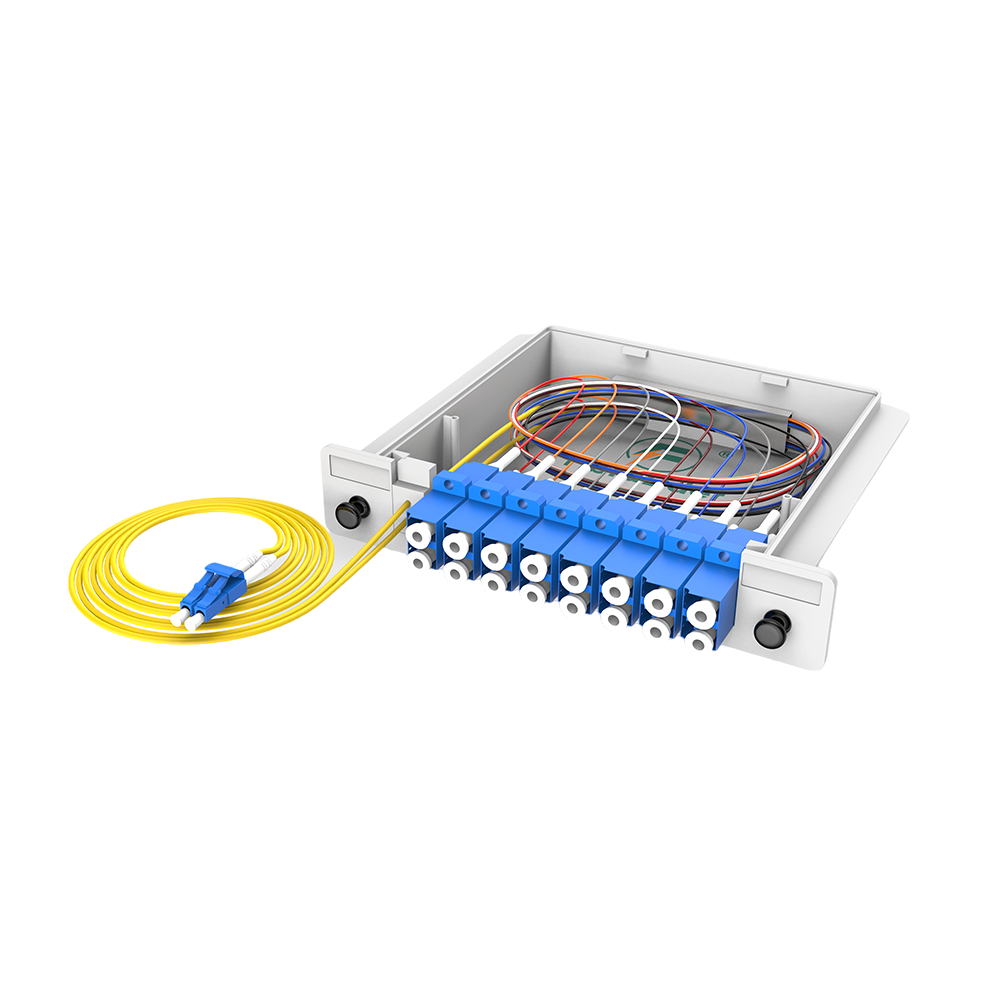 Divisor PLC de caixas de fibra óptica, 1x16 com cabo de conexão LC/UPC, monomodo G657A, divisor de fibra de pacote de módulo de inserção de plástico 1:16