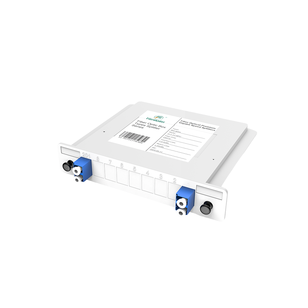Divisor PLC de caixas de fibra óptica, 1x2 com conector LC/UPC, monomodo G657A, divisor de fibra de pacote de módulo de inserção de plástico 1:2