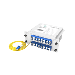 Divisor PLC de caixas de fibra óptica, 1x32 com cabo de conexão LC/UPC, monomodo G657A, divisor de fibra de pacote de módulo de inserção de plástico 1:32