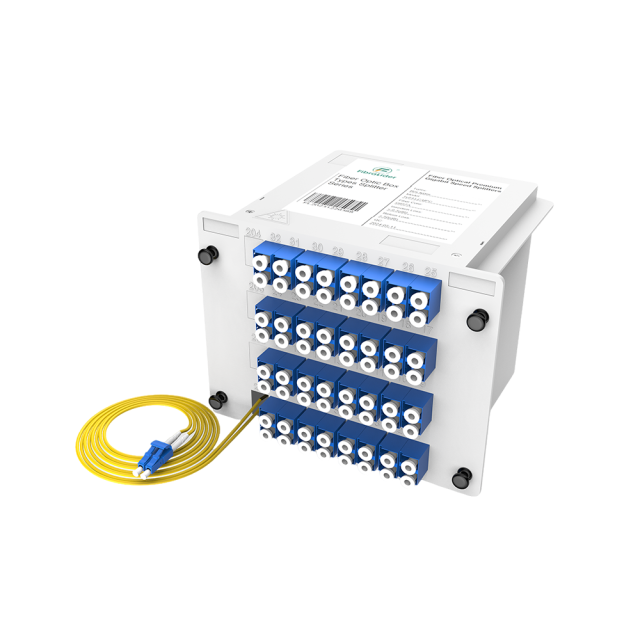 Divisor PLC de caixas de fibra óptica, 1x64 com cabo de conexão LC/UPC, monomodo G657A, divisor de fibra de pacote de módulo de inserção de plástico 1:64