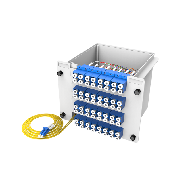 Divisor PLC de caixas de fibra óptica, 1x64 com cabo de conexão LC/UPC, monomodo G657A, divisor de fibra de pacote de módulo de inserção de plástico 1:64