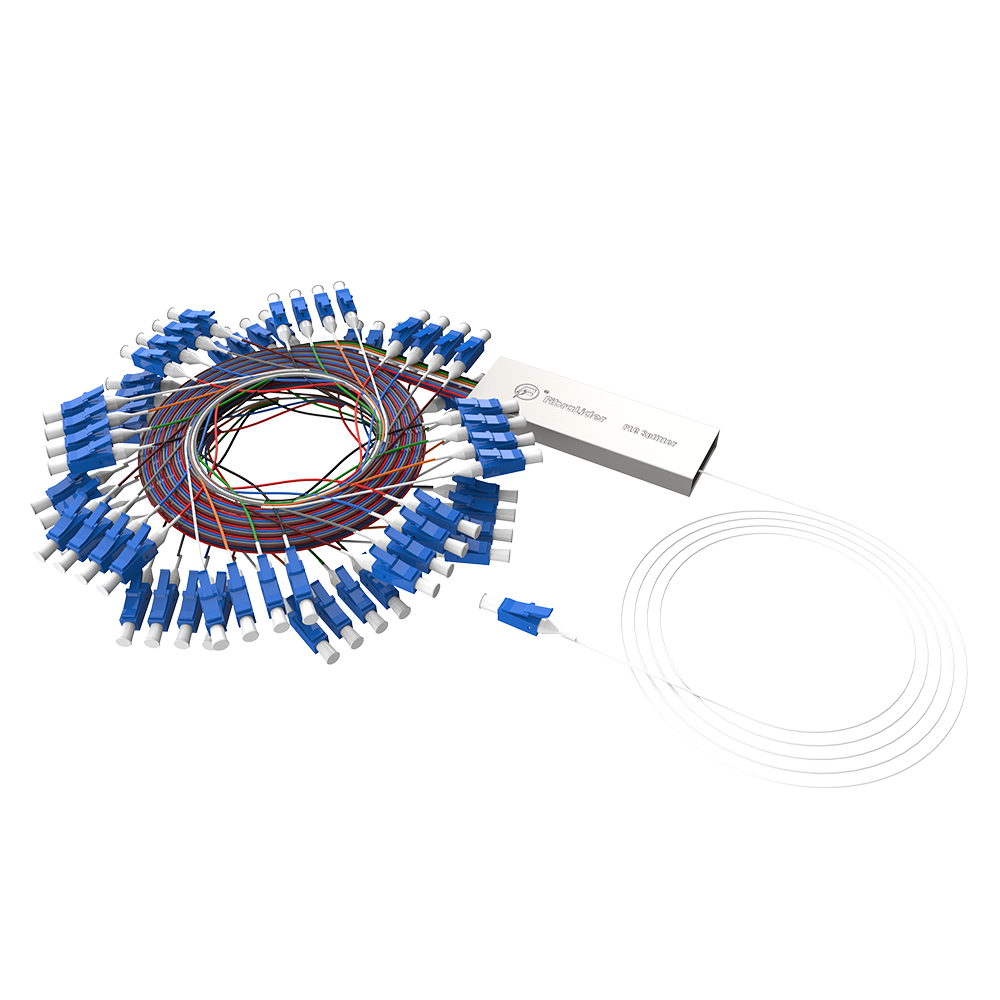Fiber Optic PLC Splitter,1x64 with LC/UPC Connector,Steel Tube 1:64 Singlemode Fiber PLC Splitter
