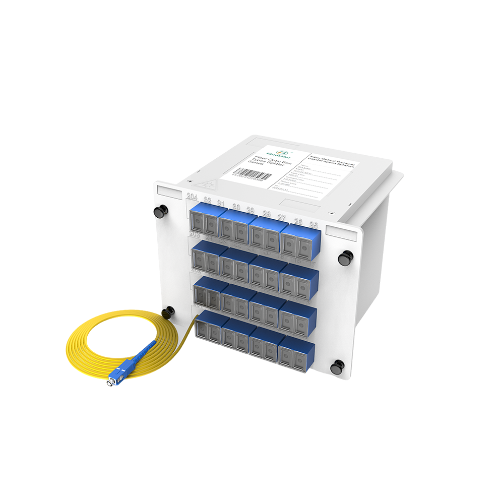 Divisor PLC de caixas de fibra óptica, 1x32 com cabo de conexão SC/UPC, monomodo G657A, divisor de fibra de pacote de módulo de inserção de plástico 1:32