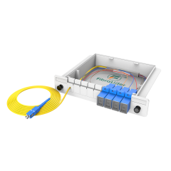 Divisor PLC de caixas de fibra óptica, 1x4 com cabo de conexão SC/UPC, monomodo G657A, divisor de fibra de pacote de módulo de inserção de plástico 1:4