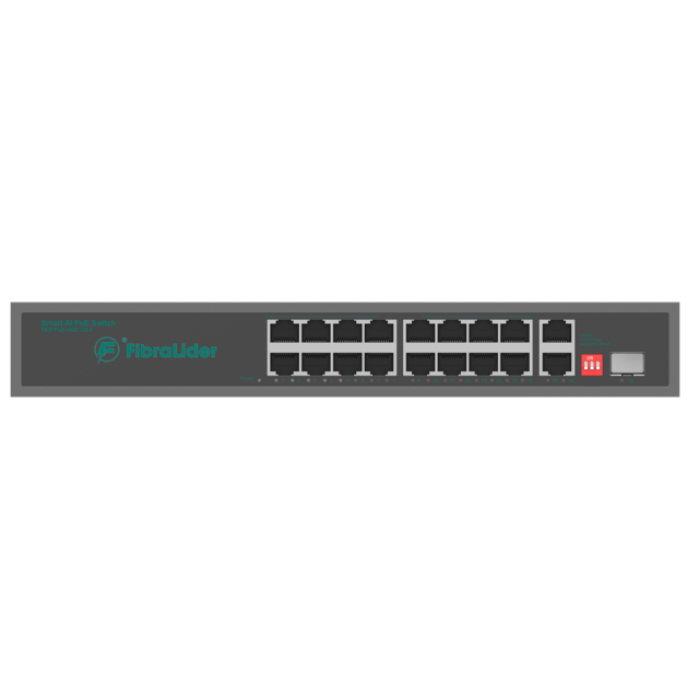 Switch PoE 10/100/1000Mbps No Administrado con 16 Puertos PoE, 2 Puertos PoE de Uplink y 1 Puerto SFP