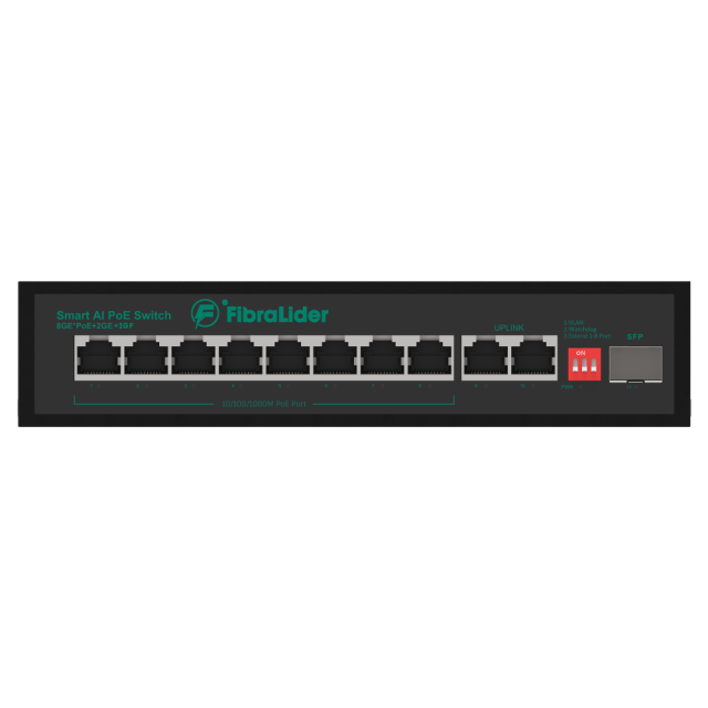 PoE-свитч 10/100/1000 Мбит/с с 8 гигабитными PoE-портами, 2 uplink PoE-портами и 1 SFP-портом