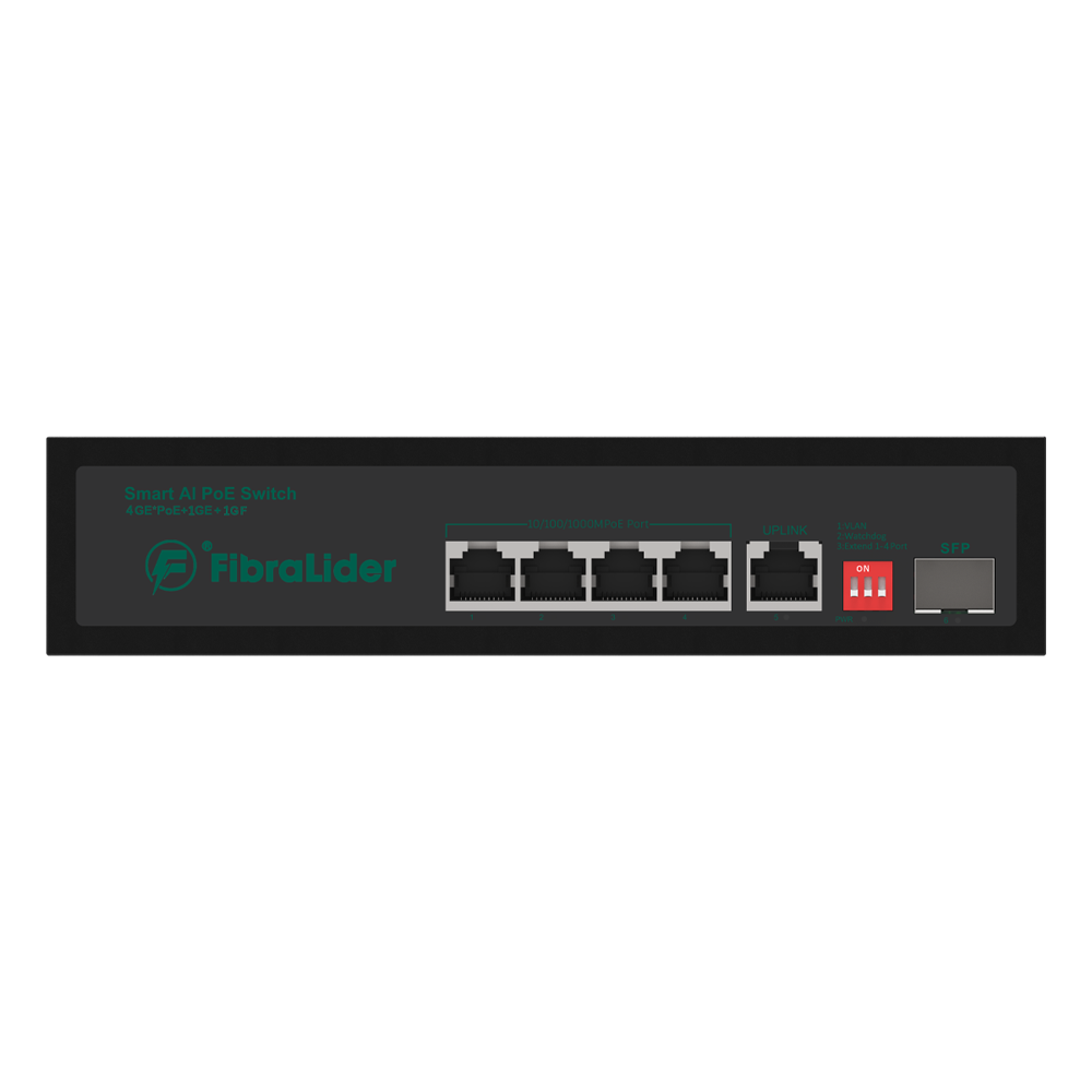 Switch PoE 10/100/1000Mbps con 4 Puertos PoE Gigabit, 1 Puerto PoE de Uplink y 1 Puerto SFP