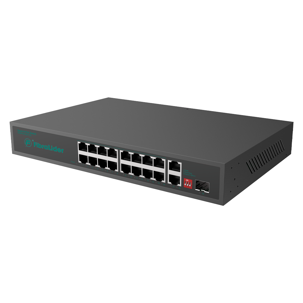 Switch PoE Gigabit de 16 puertos 10/100/1000Mbps con 2 puertos uplink y 1 puerto SFP (No Administrado)