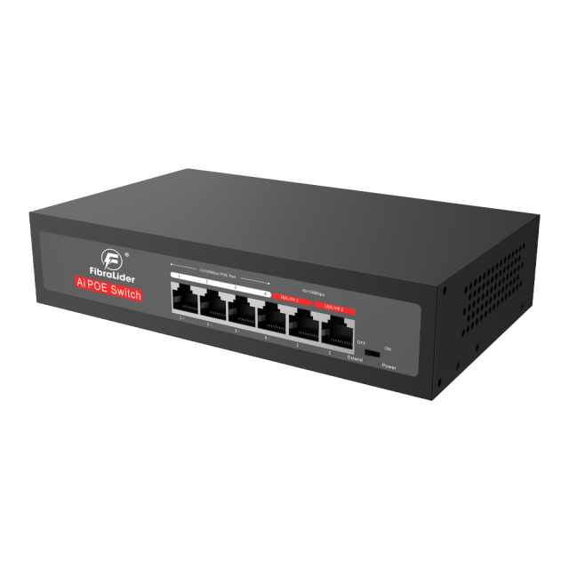 Switch PoE+ No Gestionado 10/100Mbps con 4 Puertos PoE y 2 Puertos Uplink (IEEE 802.3af/at/bt)