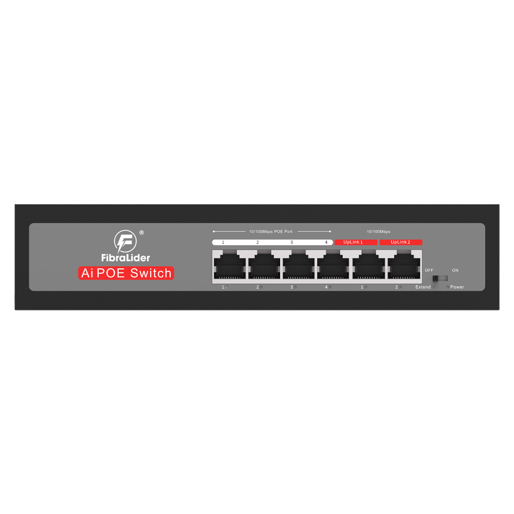 Switch PoE No Gestionado de 10/100Mbps con 4 Puertos PoE y 2 Puertos Uplink